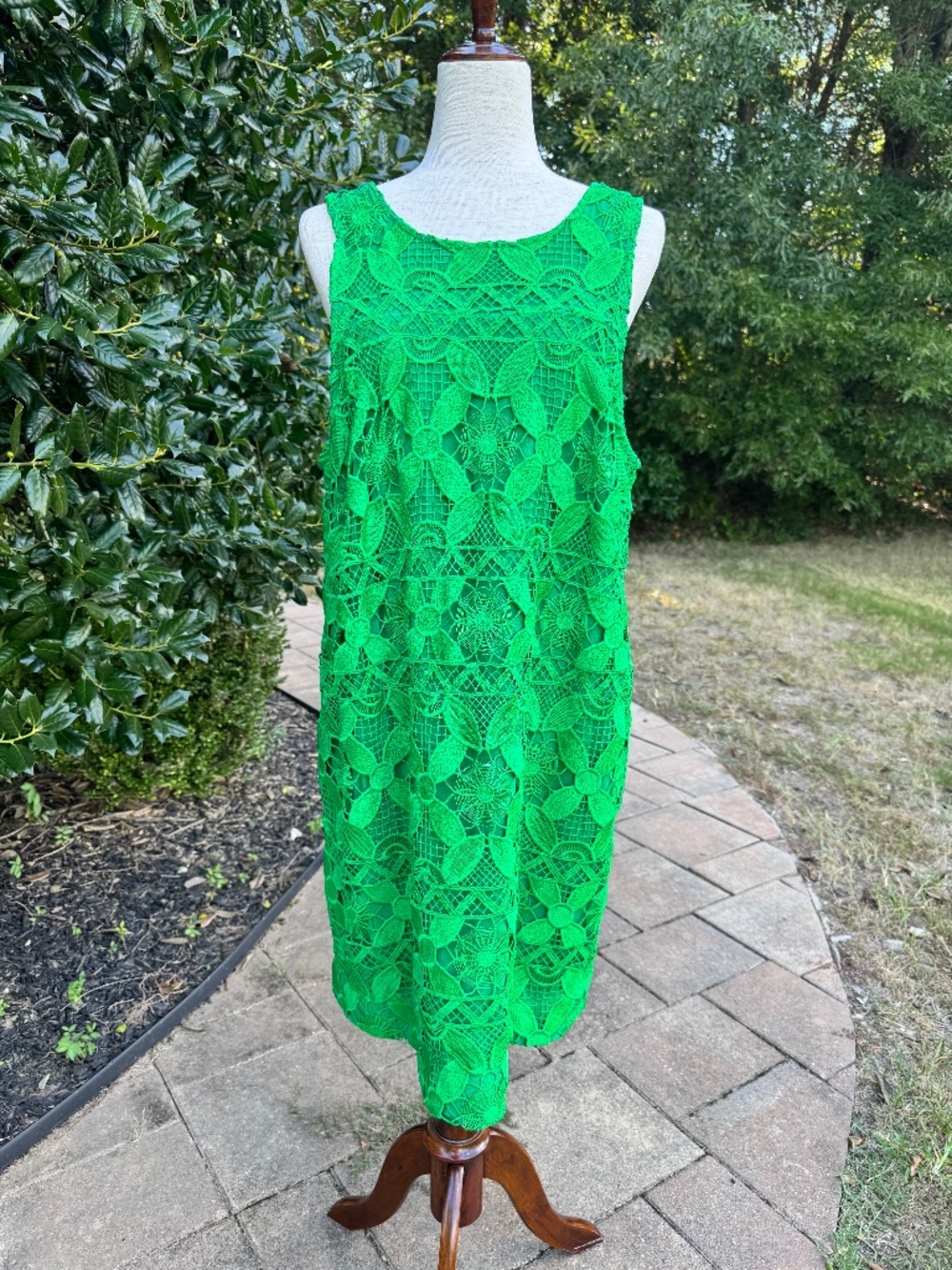 Anthropologie Green Crochet Lace Mini Dress - Back Buttons - Size 1x
